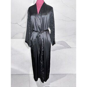 Nine & Company Long Satin Kimono Robe With Patterned Sleeves